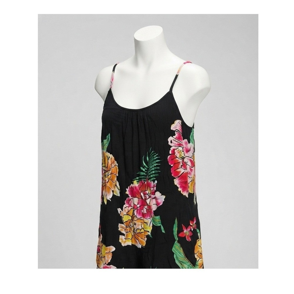 Old Navy Womens Small Black Tropical Floral Crinkle Rayon Cami Tank Top Strappy
